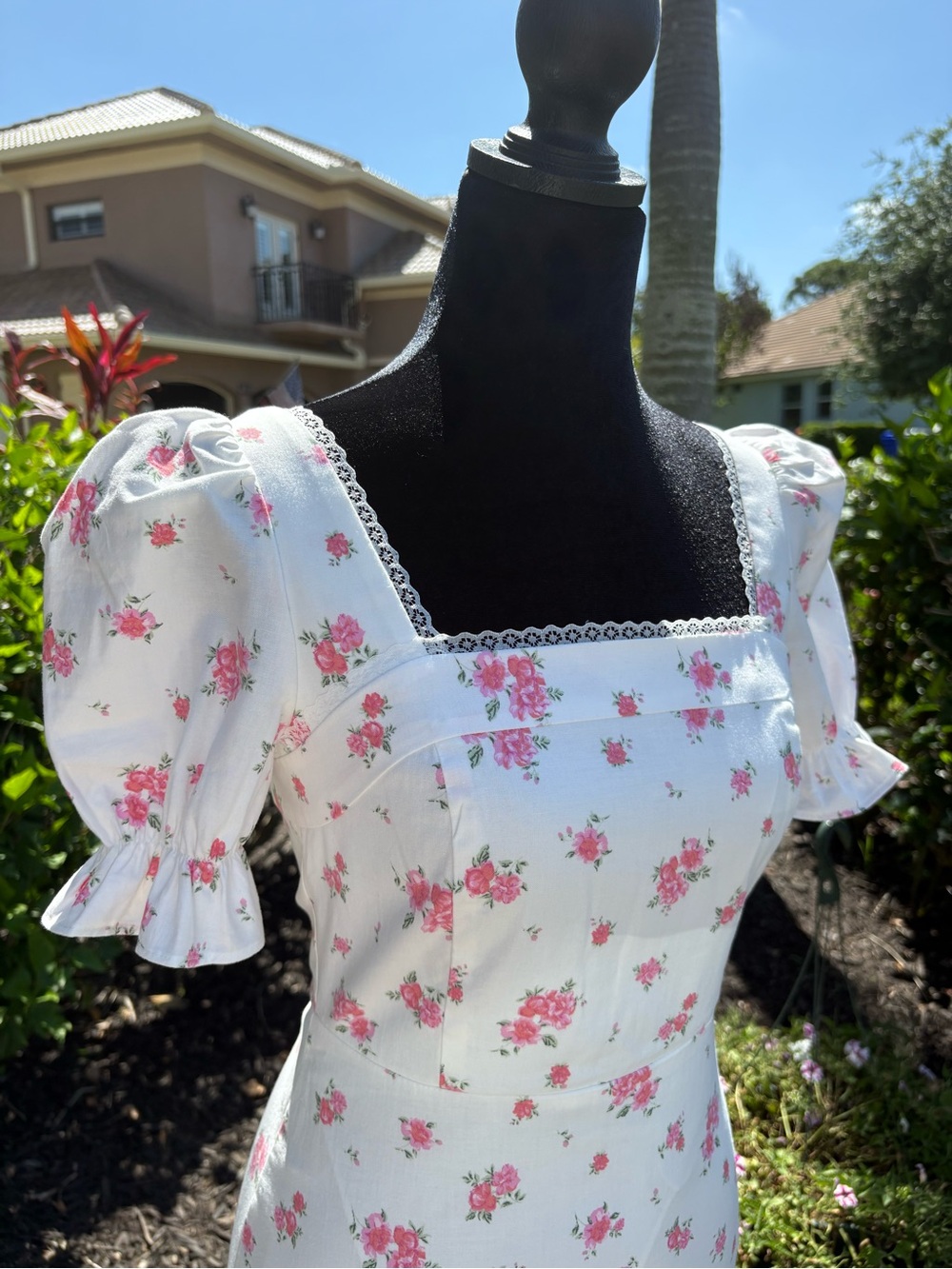 Altar'd State White Dress with Pink Rose Print